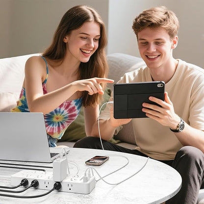 Solidock Power Strip Surge Protector Flat Plug with 20 AC Outlets 6 USB Chagring Ports, 1875W/15A, 2700J, 15 Ft Heavy Duty Extension Cord for Home, Office, Dorm, Gaming,ETL Listed (White, 15Feet)
