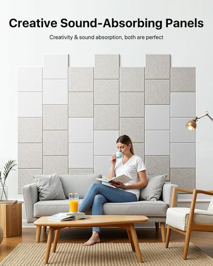 18 Pack Soundproof Wall Panels Self-Adhesive, Square Sound Proof Foam Panels for Wall, High Density Acoustic Panels, Acoustic Panels for Home Office, Reccording Studio 12" X 12" X 0.4" Beige