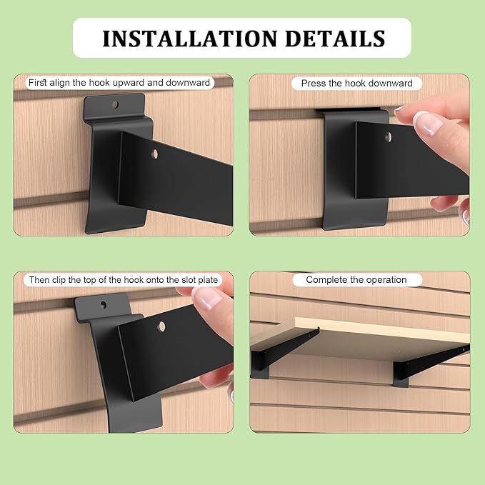 6 Pack Slat Wall Shelf Bracket 12 Inch, Heavy Duty Slatwall Shelf Brackets for Shelves, Metal Floating Slatwall Accessory with Lip for Commercial and Garage Slat Panels Shelving Display