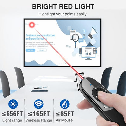 DINOSTRIKE 2 in 1 Type C and USB Presentation Clicker with Air Mouse Control, RF 2.4GHz Wireless Presenter Remote PowerPoint Clicker Slide Pointer Advancer for Computer Laptop Classroom Office