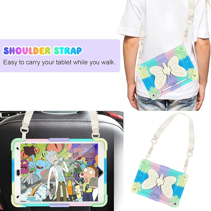 BLOSOMEET Kids Case for iPad 10.2 inch 2021 with Tempered Glass Screen Protector,iPad 9th/8th/7th Generation Case with Stand Pencil Holder & Shoulder Strap,Colorful Green