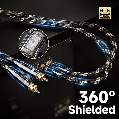 TODN RCA Cables Audiophile 3ft HiFi Stereo RCA Audio Cable for Car, Speaker | O-C-C Core, Dual Shielded, 5μ Gold Plated Plug (3 ft/1m, 1 Pair)