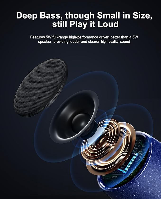 Small Speaker, Bluetooth Speaker with 360°HD Stereo Sound and Robust Bass, Mini Speakers with Hands-Free Call, IP67 Waterproof, Portable Speakers for Shower, Room, Car, Trip, Ideal Gift for Men, Women