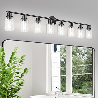 Guliaofo 8-Light Black Vanity Lights, Modern Bathroom Light Fixtures with Clear Glass Shade, Wall Lamps for Mirror Kitchen Hallway Cabinet Living Room Sconces Lights - E26