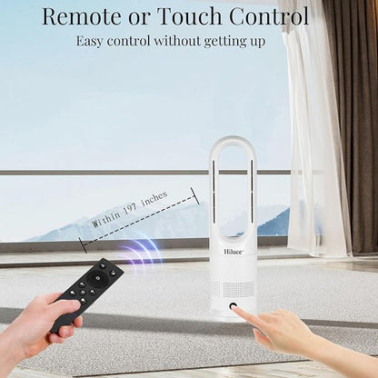 Hiluce Bladeless Fan for Bedroom,Tower Cooling Fan,20dB Quiet,Standing Fans with Remote,Touch, LED Display Installation Free 80°Oscillating 8 Speeds 9H Timer 22" for Home, Office