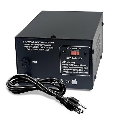 LiteFuze 500W Japan Voltage Converter Transformer – Step Up/Down 100V to 120V / 120V to 100V – Heavy Duty Power Converter with Fuse Protection & Fully Grounded Cord (JP-500)