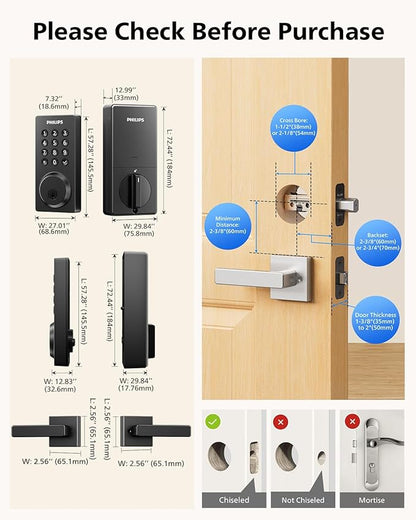 Philips Wi-Fi Smart Door Lock, Keyless Entry Door Lock with App Control,Fingerprint ID,Auto Lock,Keypad Deadbolt with Wi-Fi Bridge Adaptor,Smart Locks for Front Door-Satin Nickel