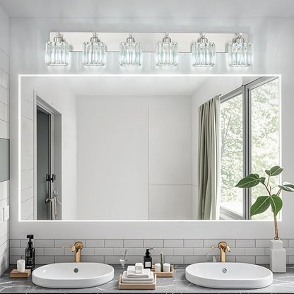FDPBY Modern Vanity Light 6-Lights Brushed Nickel Vanity Light Crystal Bathroom Wall Light Bathroom Light Fixtures