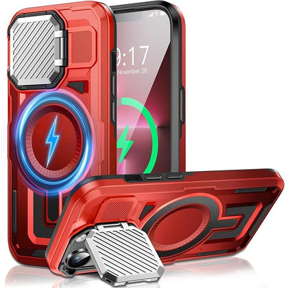 Camera Stand Case for iPhone 13 Pro Max, [Compatible with MagSafe] [Lens Cover] 2024 Version Military Grade Protective Soft Case for iPhone 13 Pro Max 6.7 inch Men Women, Red
