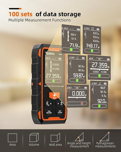 Tadeto Dual Laser Measuring Tool, 393FT/120M Bilateral Laser Measurement Tool Backlit LCD Display, Rechargeable Laser Measure with Ft/in/M Multiple Units Length/Area/Volume/Angle