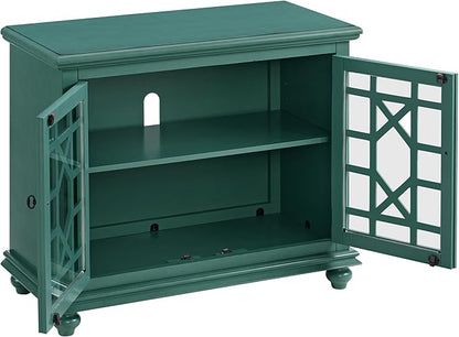 Martin Svensson Home Elegant Small Spaces Accent Cabinet with Glass Doors, Vintage Sideboard or Small TV Stand for Living Room or Entryway. Antique Teal Green.