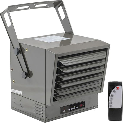 Comfort Zone 10,000W Hard-Wired Garage Heater – Industrial & Commercial Ceiling Mount, 240V Fan-Forced Heater with Remote, Digital Thermostat, Timer, 2 Heat Settings, Overheat Protection, Grey