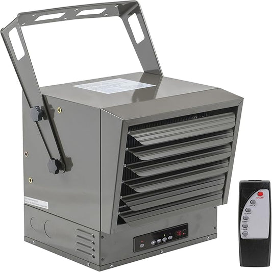 Comfort Zone 10,000W Hard-Wired Garage Heater – Industrial & Commercial Ceiling Mount, 240V Fan-Forced Heater with Remote, Digital Thermostat, Timer, 2 Heat Settings, Overheat Protection, Grey