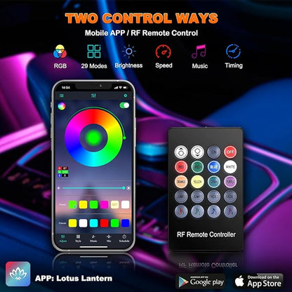 Jushope Car LED Strip Lights, USB Interior Ambient Lighting Kits with Wireless APP and RF Remote Control, 16 Million Colors Music Mode Car Decoration Lights with 315 inches 3.0mm Fiber Optic (6 in 1)