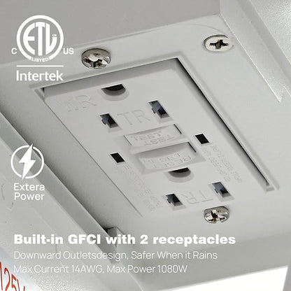 JOKAONOTL Dusk to Dawn Porch Lights with GFCI Outlets Waterproof Outdoor Wall Lights Exterior Lighting Fixtures Modern Outside Lights Wall Mount for House Patio Garage,White,11.8''H,1PC