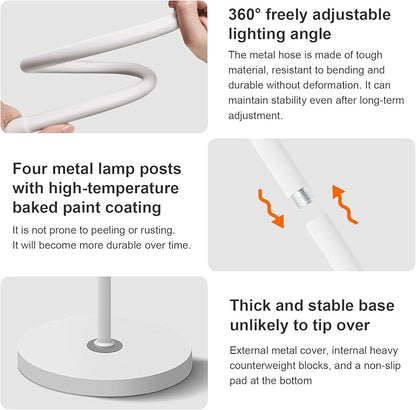 Bright LED Eye-Protecting Reading Floor Lamps with Touch and Remote Dimming 3000-6000k for Eyelash Manicure Craft Drawing Makeup Living Room Bedroom Office, Adjustable Gooseneck Modern Standing Light
