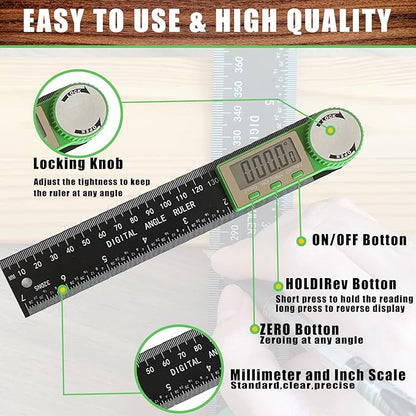 PDDYIER Digital Angle Finder Protractor, 2-in-1 Miter Saw, 7 Inch/200mm ABS Ruler, High Accuracy Measuring Tool for Woodworking, Metalworking, Carpenter, Construction