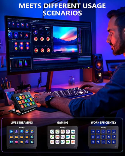 GuileKeys Stream Controller, Stream Deck with 15 Macro Keys Customizable, Gaming Macro Keypad with Trigger Actions in OBS/Twitch/YouTube/Streamlabs/Discord/Zoom, Compatible with Mac/PC, Foldable Stand