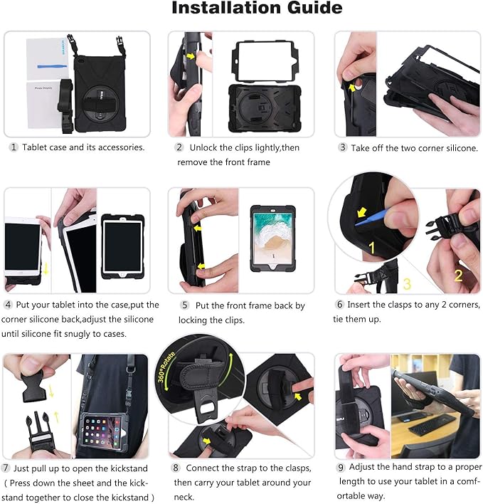BRAECN for Galaxy Tab A 10.1 Case SM-T510/SM-T515,[Adjustable Hand Strap] [Rotating Stand] [Attachable Shoulder Strap] Heavy Duty Drop Protection Rugged Case for Samsung Tab A 10.1 Inch 2019 -Blue