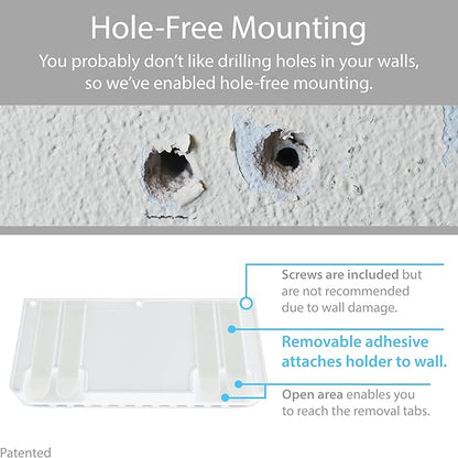 TotalMount Hole-Free Remote Holder – Eliminates The Need to Drill Holes in Your Wall (Premium White – Modern Design for 3 or 4 Remote Controls)