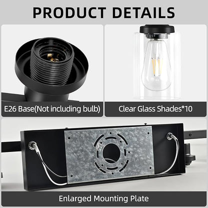 DIKAIDA 10 Light Bathroom Vanity Lights Over Mirror, 65.4inch Black Vanity Lights Fixtures Matte Black Modern Vanity Lights Black Bathroom Wall Lighting for Mirror Bedroom,Living Room