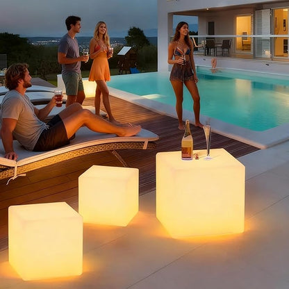 LOFTEK 20-inch LED Lighted Cube Table, Large Cube Chair Light, 16 RGB Colors Glowing Cube Seat w/Remote Cordless, Rechargeable, Waterproof, Home Outdoor Patio Pool Bar Stage Party Lighting Decoration