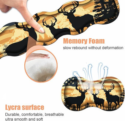 Ergonomic Keyboard Wrist Rest & Mouse Pad Wrist Rest Set, Large XXL Gaming Desk Mat 31.5"x 11.8" with Non-Slip Base, Memory Foam, Easy Typing Pain Relief for Home & Office, American Flag Deer