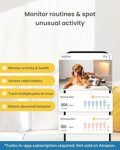 Furbo 360° Cat Camera + Mini 360° Cam [New Subscription Required at Setup] 2-Camera Bundle Nanny Subscription: Cat Safety Alerts, Pet Camera with Speaker, Phone App & Night Vision