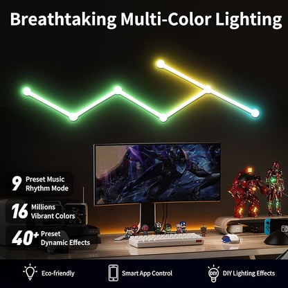 Phylosal Smart WiFi LED Wall Lights, 16M+ Color Dimmable Gaming Light Works with Alexa and Google Assistant, Music Sync, DIY and Timer Feature, RGB Light Bars for Gaming Room, Bedroom (6 Pcs,White)