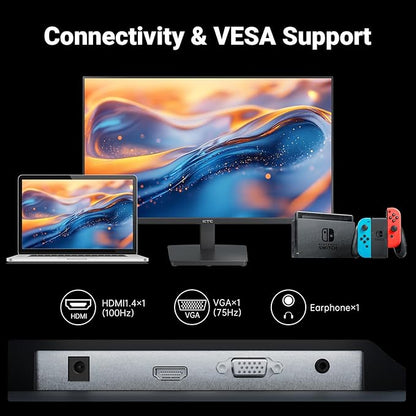 KTC 24 Inch FHD 1080P 100Hz Computer Monitor, VA Panel FreeSync PC Gaming Monitor, HDMI VGA Ports, HDR, 4000：1 Contrast, LowBlue Mode, Ergonomic Tilt Eye Care for Home Office