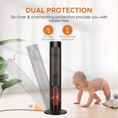 Air Choice 36" Tower Space Heater for Large Room, 1500W PTC Electric Fireplace Heater, Adjustable Thermostat, 4 Modes, 3D Flame,12H Timer, Oscillation, Remote, Heater for Indoor Use, Bedroom, Office
