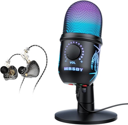 USB Gaming Microphone for PC, Mac, PS4, PS5, Computer Mic with Noise Reduction, Monitor, Mute and RGB, Great for Recording, Streaming, Podcasting