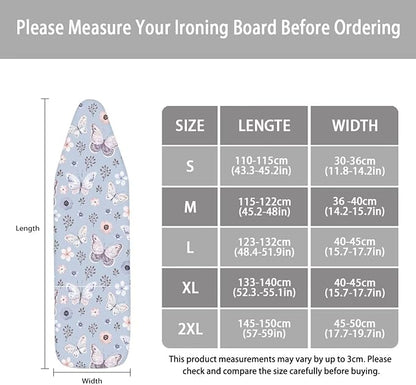 ZCFYGDX Butterfly Cherry Blossom Print Ironing Board Cover Decor - 18 x 58 inch Elastic Edge 3 Bottom Nylon Buckle Straps, Stain Resistant & Resistant Scorch, Easy Installation Cover
