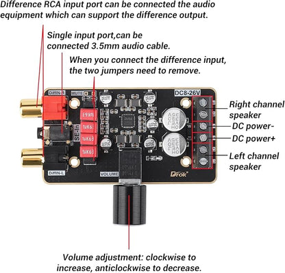DROK 12V Amplifier Board, 15W+15W 2.0 Dual Channel Audio Amplifier Board PAM8620 DC 8-26V 24V Digital Stereo Amp Module Class D Mini Power Amplify Circuit for Sound System Speaker DIY