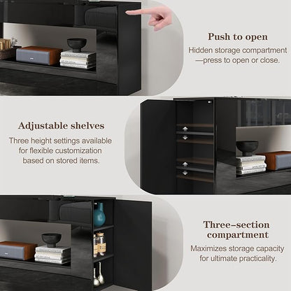 Vavkorkula High Gloss TV Stand for 65 Inch with 2 Large Drawers & Hidden Storage Cabinets, Modern Entertainment Center Television Stands for Living Room Bedroom, Black