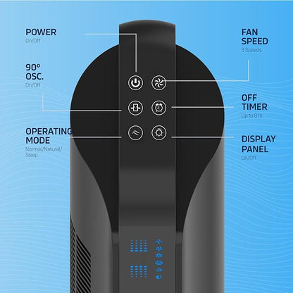 NEXAIR 42” Oscillating Tower Fan, 3 Speed Portable Fan Tower With Remote Control, Quiet Operating Floor Fan for Bedroom with 7.5 Hr Auto Off Timer, Modern Design Room Cooling Fan For Home & Office