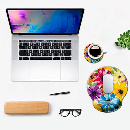 Ergonomic Mouse Pad with Wrist Support,Mouse Pad with Wrist Rest and Coaster Set,Office Supplies Non-Slip Mouse Pads for Desk, Non-Slip Comfortable,Colorful Floral