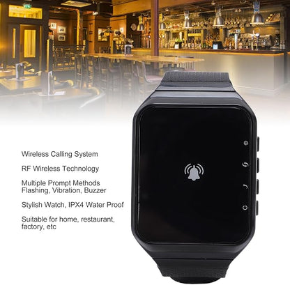 Yunseity Wireless Calling System, 1 Watch Receiver 1 Key Transmitter, Including Flashing, Vibration, and Buzzer, IPX4 Water Proof, for Home, Restaurant, Factory