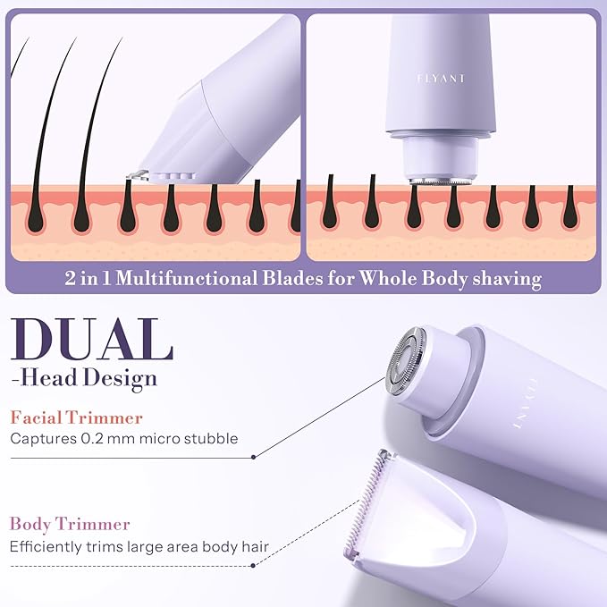 Bikini Trimmer for Women, Flyant 2 in 1 Electric Shaver for Women, Pubic Hair Trimmer Waterproof IPX7 with LED, Bikini Razor for Leg Arm Underarm Bikini Area, Teen Girl Gifts - Lavender Dream Purple