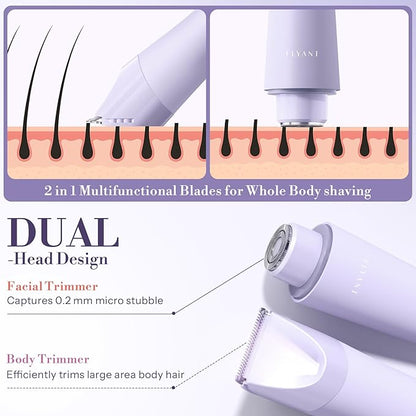 Bikini Trimmer for Women, Flyant 2 in 1 Electric Shaver for Women, Pubic Hair Trimmer Waterproof IPX7 with LED, Bikini Razor for Leg Arm Underarm Bikini Area, Teen Girl Gifts - Lavender Dream Purple