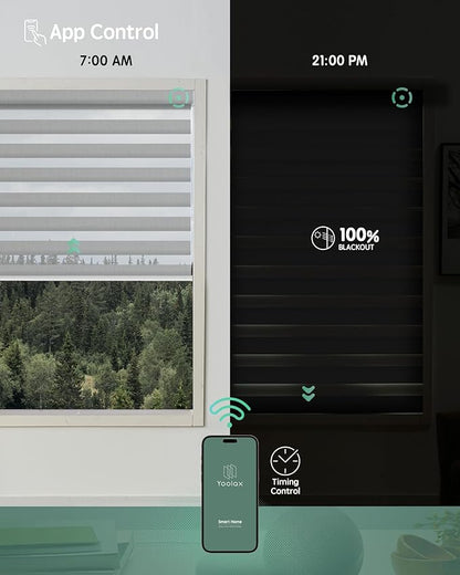 Yoolax Motorized Zebra Blinds Compatible with Alexa,Motorized Blinds with Remote Smart Automatic Custom Electric Window Blinds Cordless Indoor Blackout for Home Bedroom Kitchen (Enamel Grey)