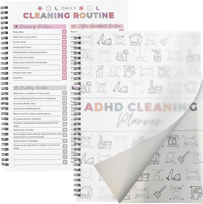 ADHD Cleaning Planner‌, Cleaning Plan Schedule and Checklist‌ for Adults and Teens, Adhd Cleaning and Organizing Planner, Daily Weekly Monthly Checklist for Home, Reusable ‌DIY Household Cleaning Planner‌