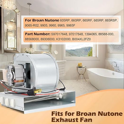 S97017648 Heater Motor Assembly Compatible with Broan Nutone 9965F, 605RP, 660RP, 665RF, 665RP, 665RSP, 9065-R02 Bathroom Fan Motor Replacement for Nu-Tone Heater