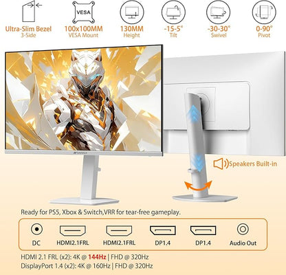 SANSUI 27" 4K Gaming Monitor, UHD 160Hz or FHD 320Hz Dual Mode PC Monitor- Fast IPS 1ms(OD) 丨2×HDMI2.1丨2×DP 1.4丨Built-in Speakers丨Eye Care丨AI Crosshair丨PIP/PBP丨HDR400丨Rotating/Height Adjustable