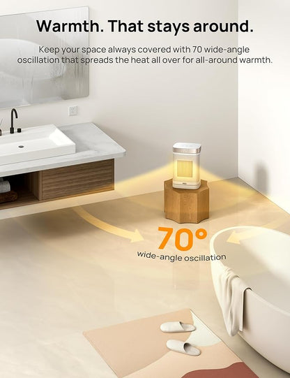 DREO Space Heater for Bathroom and Indoor, Portable Heater, 1500W Safe and Quiet PTC Ceramic Heater, 41-95°F Digital Thermostat, 70°Oscillating, Remote, ALCI Safety Plug, 12h Timer, 5 Modes, White