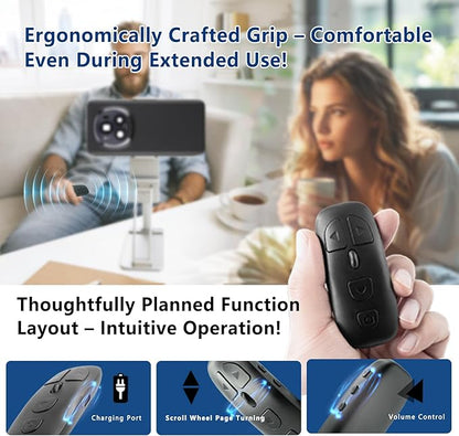 TikTok Multi-Function Scroll Ring Remote Control – Supports Page Turning, Volume Adjustment, Bluetooth Photo & Video Shooting, Compatible with iOS and Android.