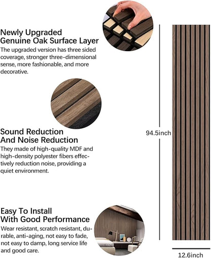 ARMURO Wood Panels for Wall - 2 PCS Wood Slat Wall Panel, Natural Walnut Veneer Acoustic Wall Panels - 12.6" W x 94.5" L