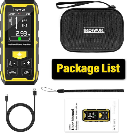 IKOVWUK Dual Laser Measuring Tool, 393FT/120M Bilateral Laser Distance Meter 6 Unit Switching, Rechargeable Digital Laser Measure with Backlit LCD Display, Angle Sensor, Multiple Measure Mode