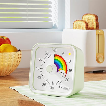 InfPokid Visual Timer for Kids with Pause Function, Cute Silent Timer with Rainbow for Classroom, Teaching, Task, Kitchen, 60 Minute Countdown Time Management for ADHD (Rainbow Green)