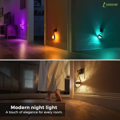 L LOHAS LED Night Lights Plug Into Wall: 2 Pack Star Projector RGB Night Light with 10 Color Change, Dusk to Dawn Sensor, 330°Rotating Globe Night Light for Bedroom, Hallway, Home Decor, Gaming Room